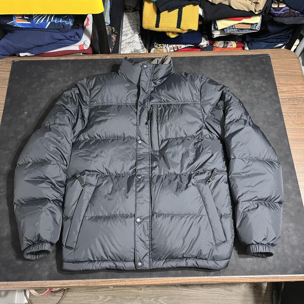 LL Bean Down Puffer Jacket Mens Small Nuptse Goose Microfiber Quilted Zip Coat